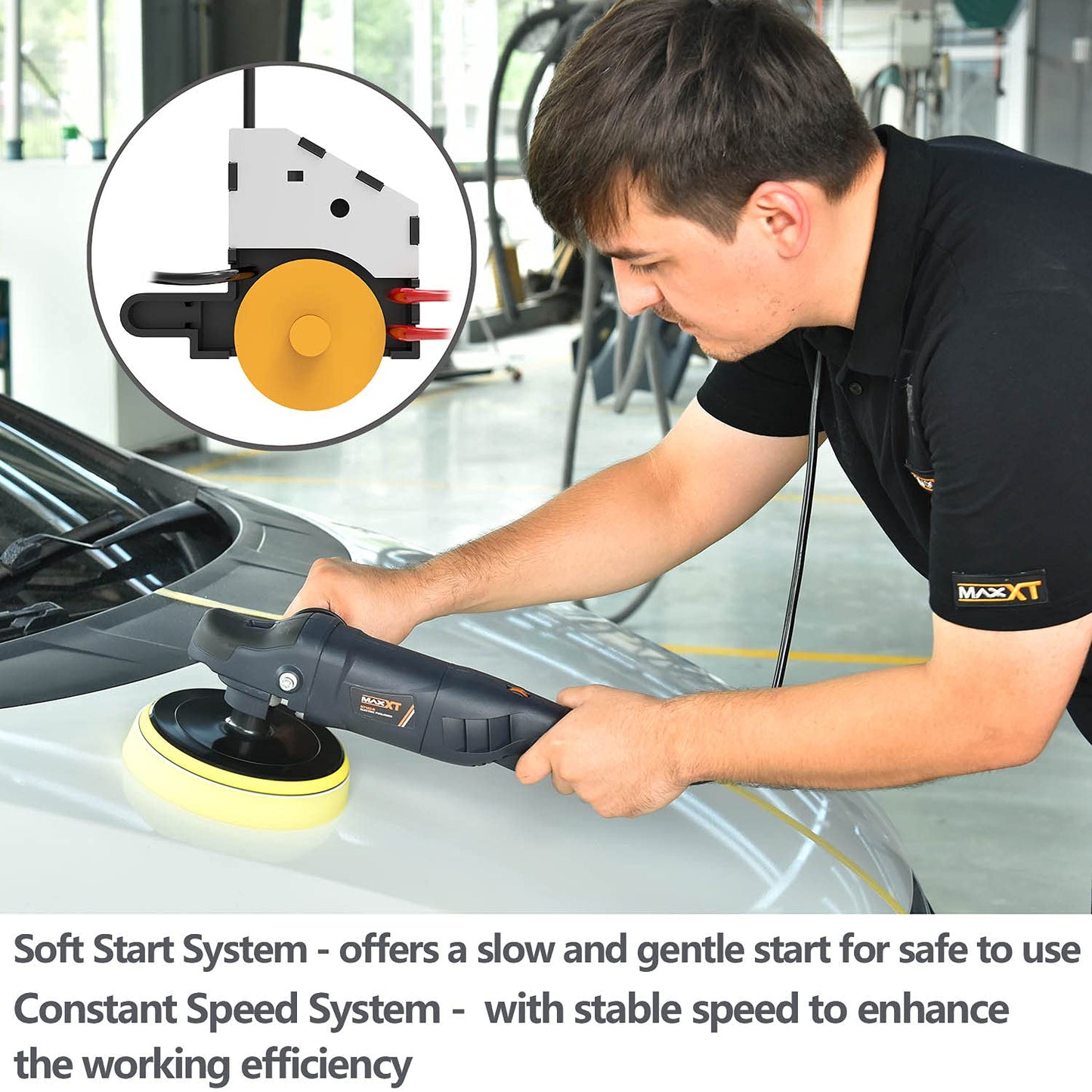 Car Buffer Polisher Rotary Variable Speed Car Polishing Machine 7 Inch Car Detailing Kit with D and Side Handle, Woolen fleece hood, polishing bonnet, Sanding discs