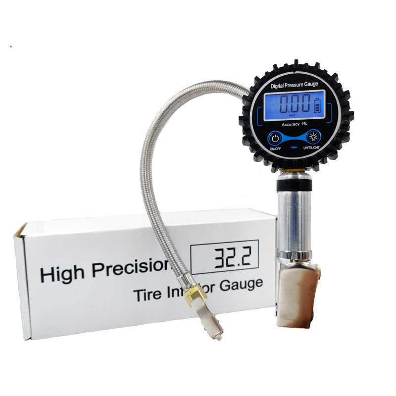 Silver Inflation Gun, Metal Braided Hose, Digital Tire Pressure Gun